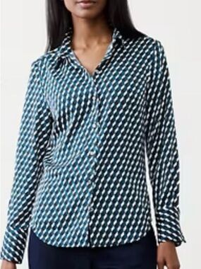 Geometric Print Long-Sleeve Button-Up Shirt - Black & Cream